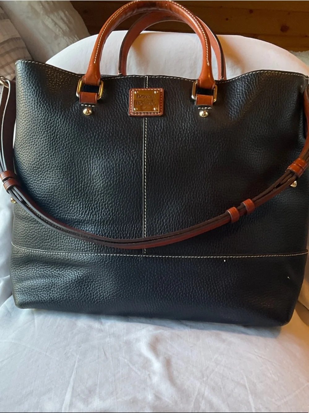 Dooney & Bourke Black and Brown Pebbled Leather Satchel